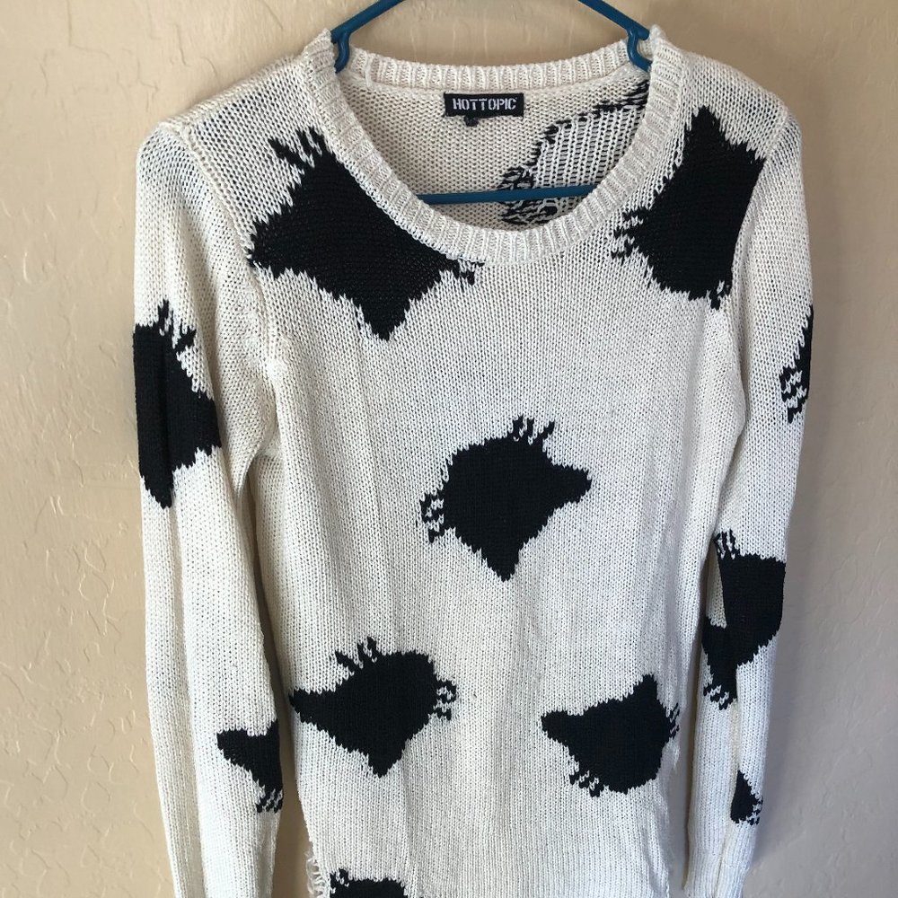 White / Black Cat Face Sweater - Hot Topic - M/L